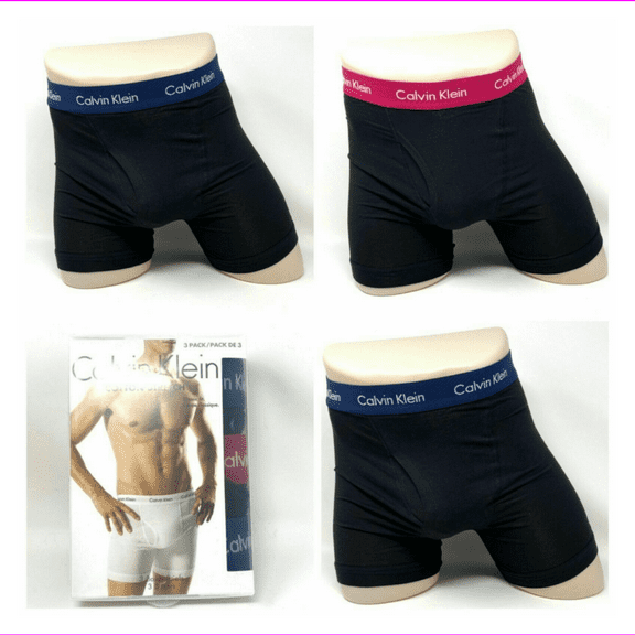 Calvin Klein 3 Pack Men's Cotton Stretch Boxer Brief NavyandPink, Size M