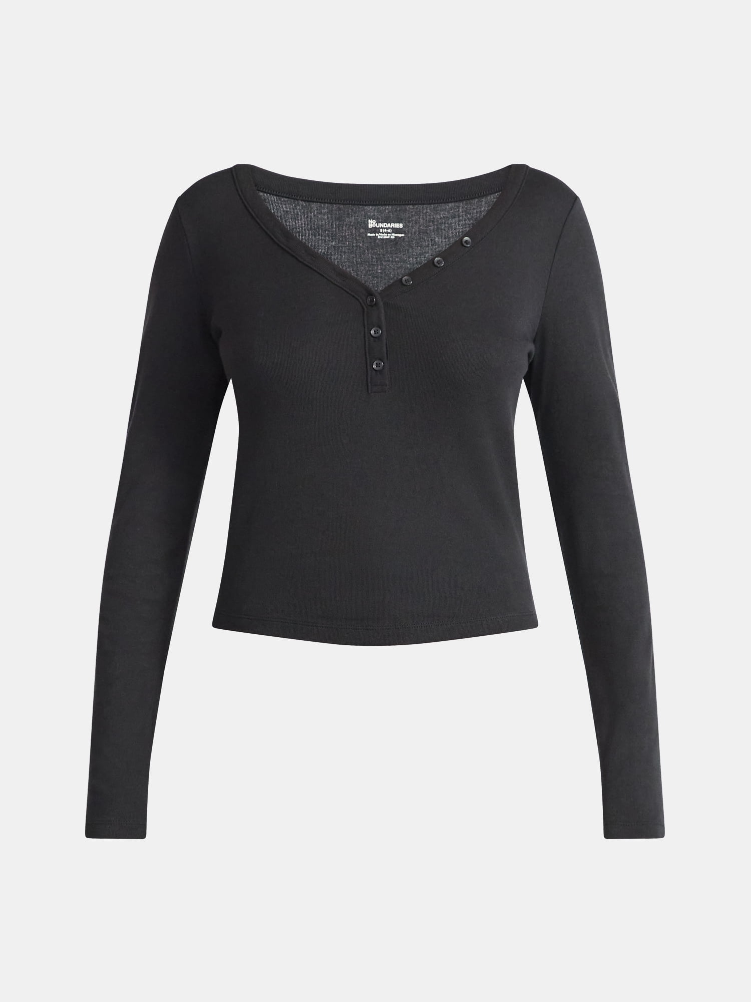 No Boundaries Henley Top with Long Sleeves, Women’s Sizes XXS-XXL