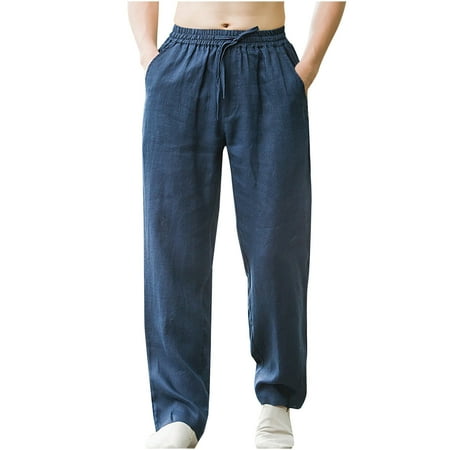 kosheko Men s Casual Pants with Pockets Elastic Waist Drawstring Straight Fit Wide Leg Baggy Jogger Golf Summer Beach Pants Blue XXXXXL