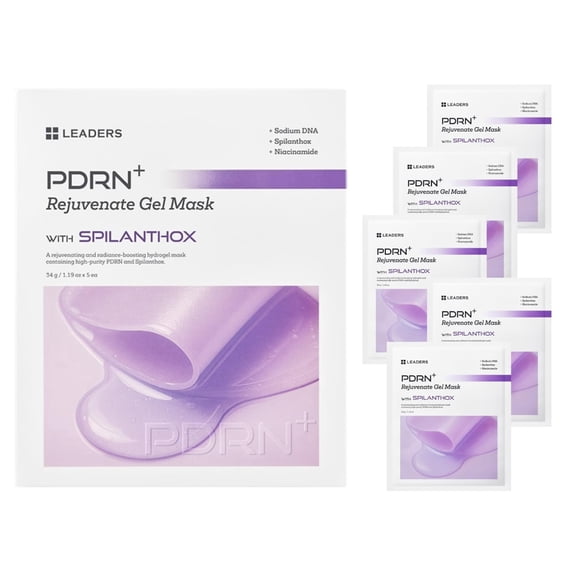 LEADERS PDRN  Rejuvenate Gel Mask – Hydrogel Mask for Skin Firming & Elasticity, High-Purity PDRN & SPILANTHOX for Anti-Aging & Hydration – 5 Sheets