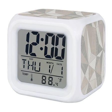 Geometric Minimalist Digital Alarm Clock for Bedrooms, Smart LED Alarm Clock with 7 Color Changing