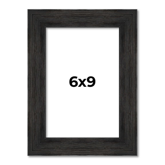 6x9 Distressed/Aged Black Complete Wood Picture Frame with UV Acrylic, Foam Board Backing, & Hardware