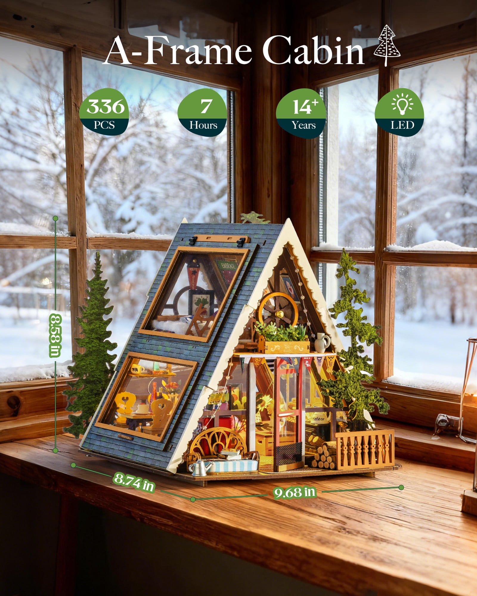 Robotime A-Frame Cabin DIY Miniature House Kit,Mini Wooden Dollhouse Building Sets for Home Decor,Tiny House Craft Kits Gift for Adults Teens