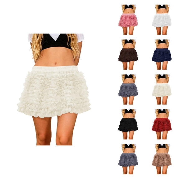 Ruffled Layered Skirt for Women Y2k Fairy Tiered Skirts Elastic High Waist Bodycon Mini Skirt