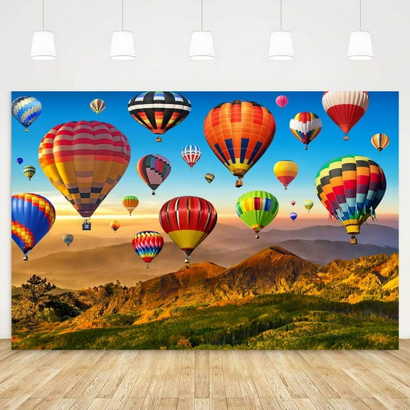 Hot Air Balloon Backdrop Bridal Wedding Rainbow Sky Colorful Mountain Photography Background Baby Shower Birthday Party Decorations Banner Supplies Photo Booth Props