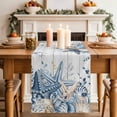 thumbnail image 4 of Blue Eucalyptus Coastal Cotton Linen Table Runner for Dining Kitchen, Beach Starfish Shell Nautical Retro Wedding Outdoor Party Tablerunners, Dresser Scarf Coffee Tablecloth Runners 13x70 Inches, 4 of 9