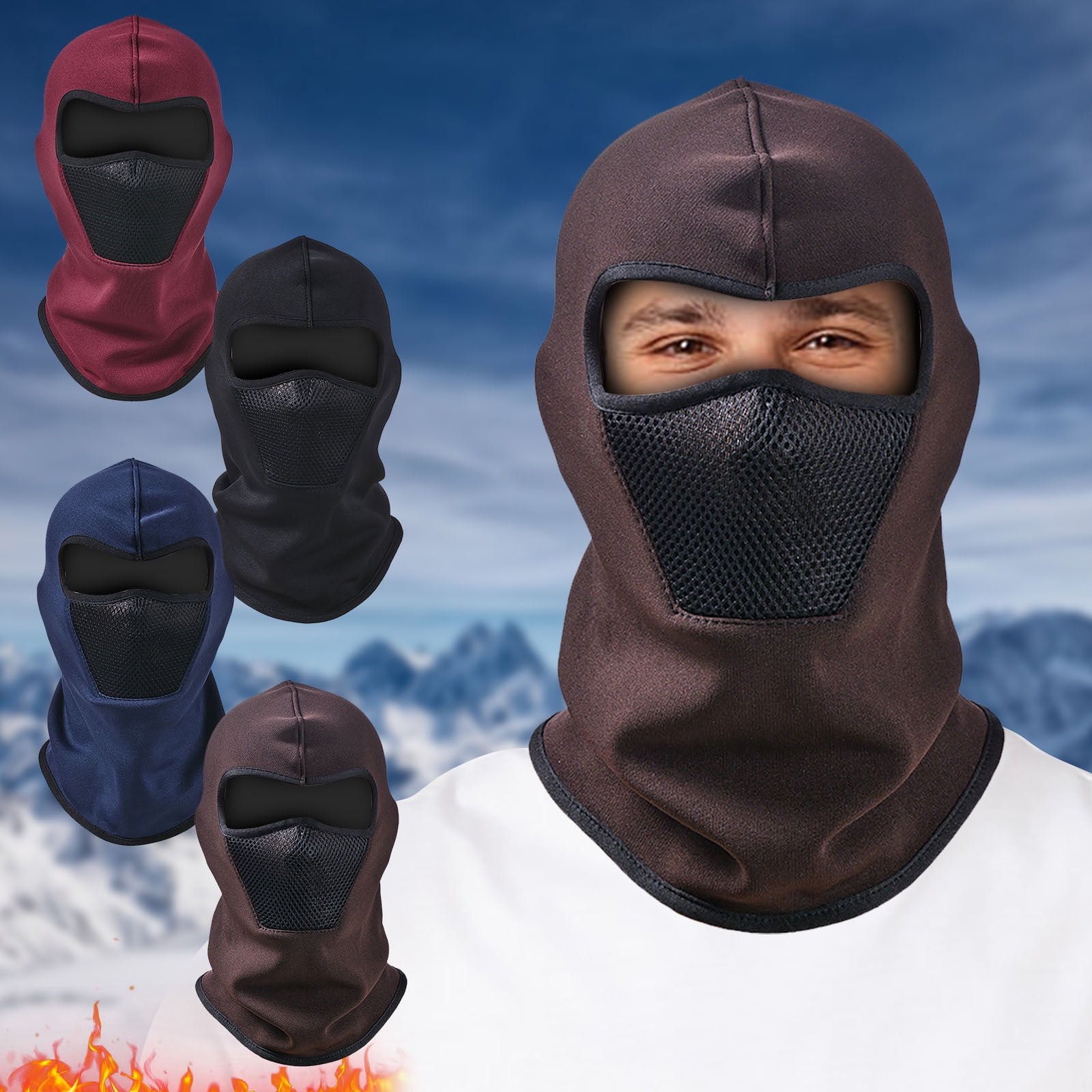 Tanhomme Wind-Resistance Winter,Fleece Ski Covers,Warm Face-Cover Hat Cap Scarf Winter Outdoor Riding Plus Velvet Warm Breathable Constant Temperature Ski Face Protecting Hood Padded Riding Visor