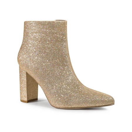 

Perphy Women s Glitter Pointed Toe Chunky Heel Sparkly Ankle Boots
