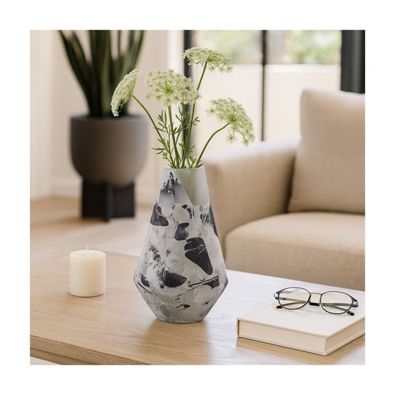 Glass Vase for Living Room Decor - Flower Vase with Abstract Design Perfect for Pampas Grass, Faux Stems, or Fresh Flowers - Perfect Decorative Accent for Home, Office, and Bedroom Decor - 11" White