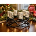 thumbnail image 3 of Seraphic Iron Round Table Decor Christmas Centerpiece Decorations Candle Holder for Weddings, Patio, Kitchen, Dining Room, and Coffee Tables, Glass Votive Tealight Holders, Black, 6 Silver Cups, 3 of 8