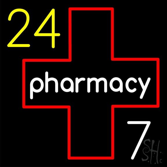 24 Pharmacy LED Neon Sign 24 x 24 - inches, Black Square Cut Acrylic Backing, with Dimmer - Bright and Premium built indoor LED Neon Sign for Defence Force.