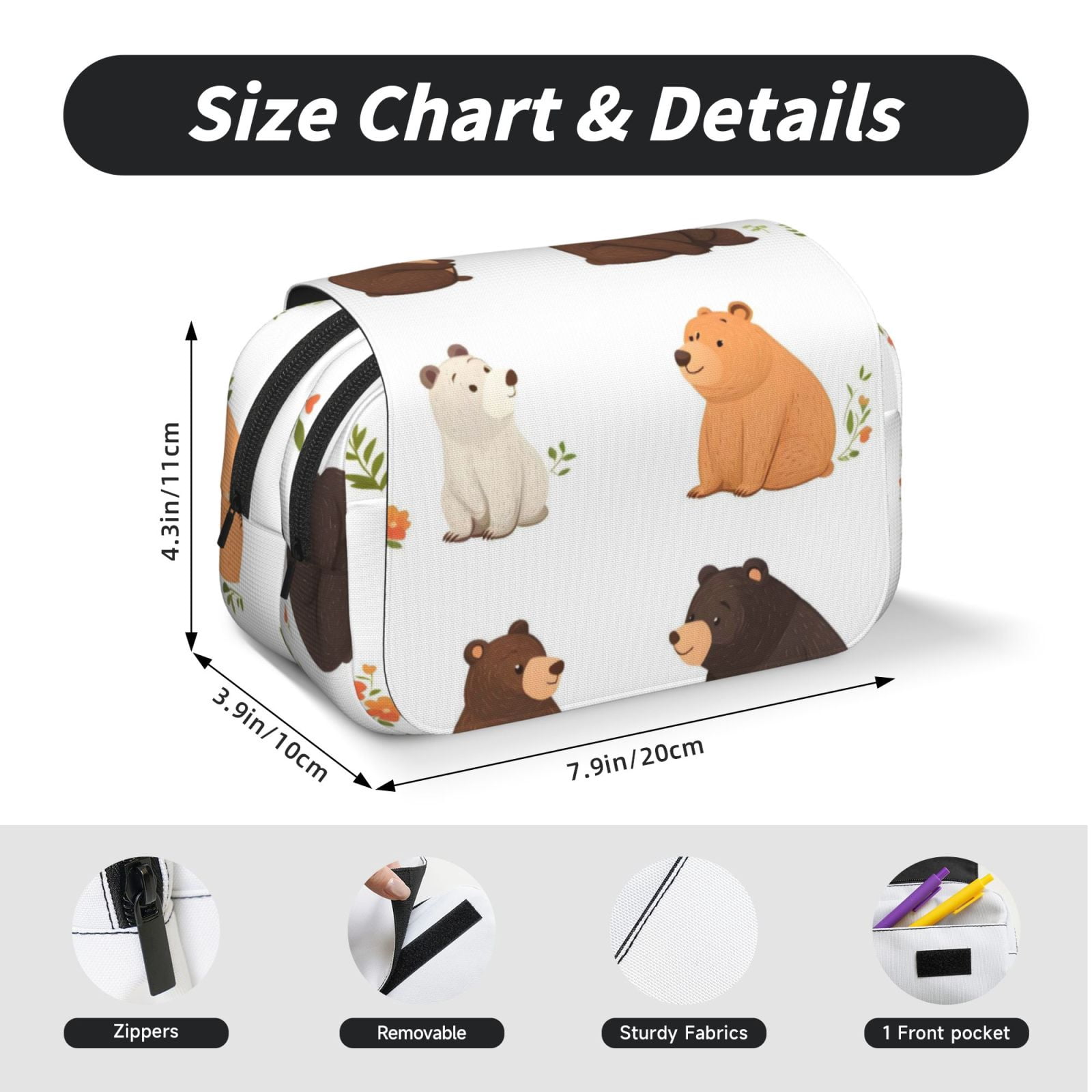 Large-Capacity Flip-Top Double-Layer Pencil Case, Multi-Functional Pocket Pen Case, Durable Stationery Organizer The Simple-Minded Bear
