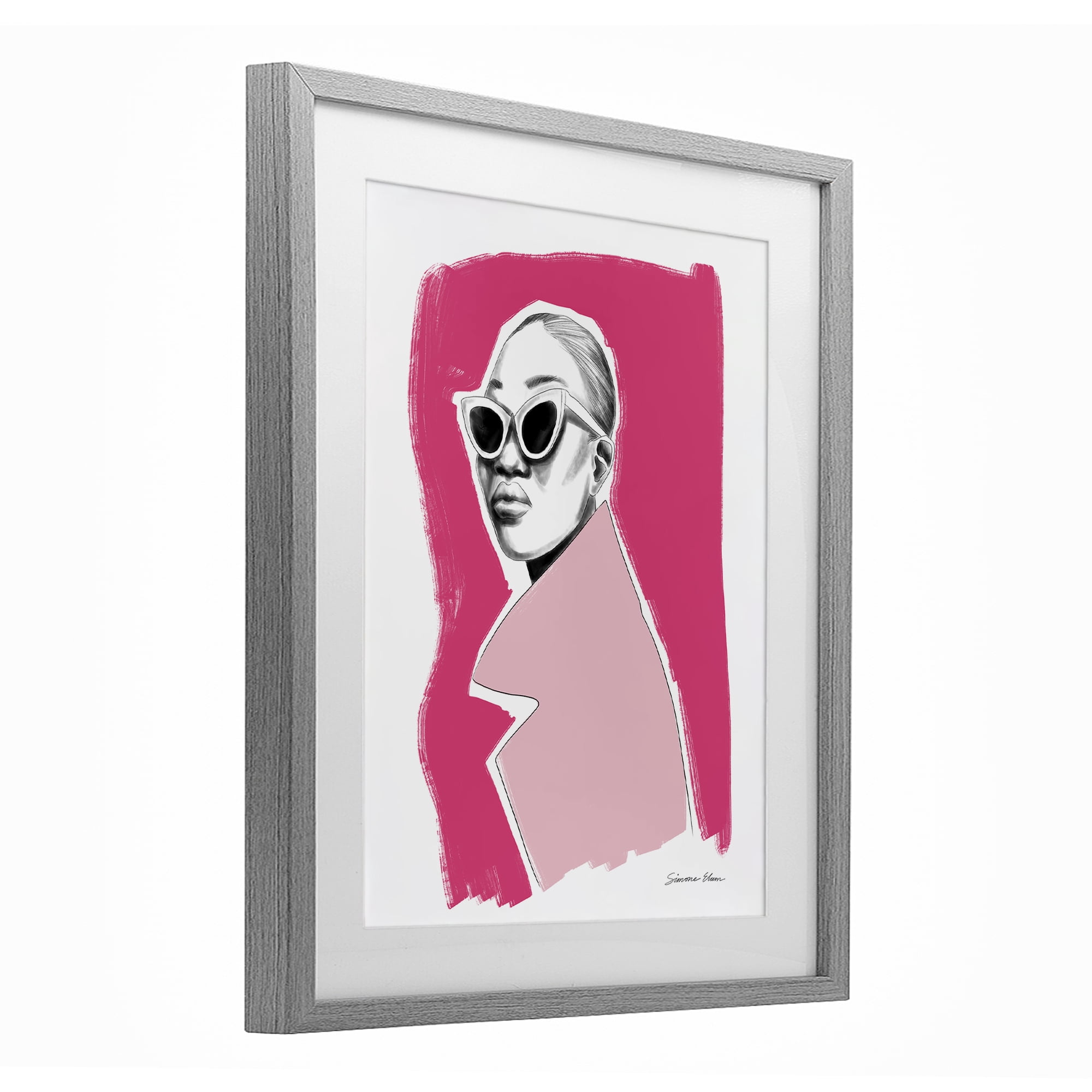 Stupell Industries Pink Attitude Fashion Portrait Gray Framed Print Under Glass, design by Simone Elum