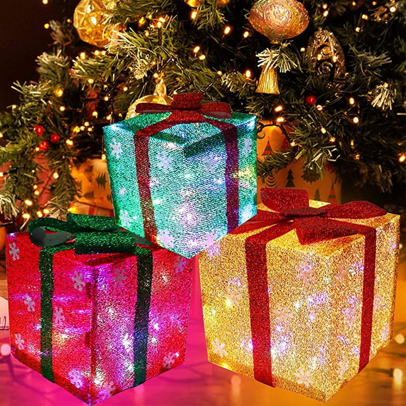 Outdoor Set x3 LED Lit Parcels Gifts Red/Green Christmas Lights Indoor 
