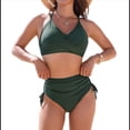 thumbnail image 3 of Conjunto de Bikini de Cintura Alta con Cordón Ajustable para Mujer, Traje de Baño Cruzado con Lazo en la Espalda. Verde Oscuro S, 3 of 9