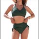 thumbnail image 3 of Conjunto de Bikini de Cintura Alta con Cordón Ajustable para Mujer, Traje de Baño Cruzado con Lazo en la Espalda. Verde Oscuro L, 3 of 9