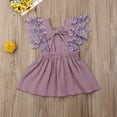 thumbnail image 6 of Qmyliery Baby Girl Summer Sleeveless Dress Flare Sleeve Lace Patchwork V Back Tutu Sundress Solid Color Square Collar Princess Clothes, 6 of 8