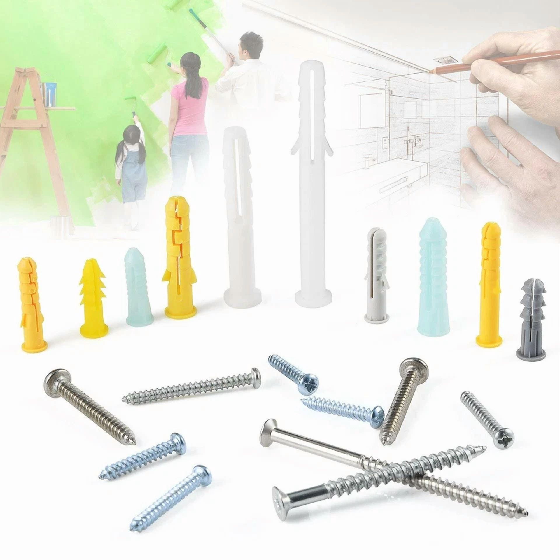 CIRCLE- Plastic Self Drilling Drywall Ribbed Anchors Assortment With Screws Kit 200 Pcs