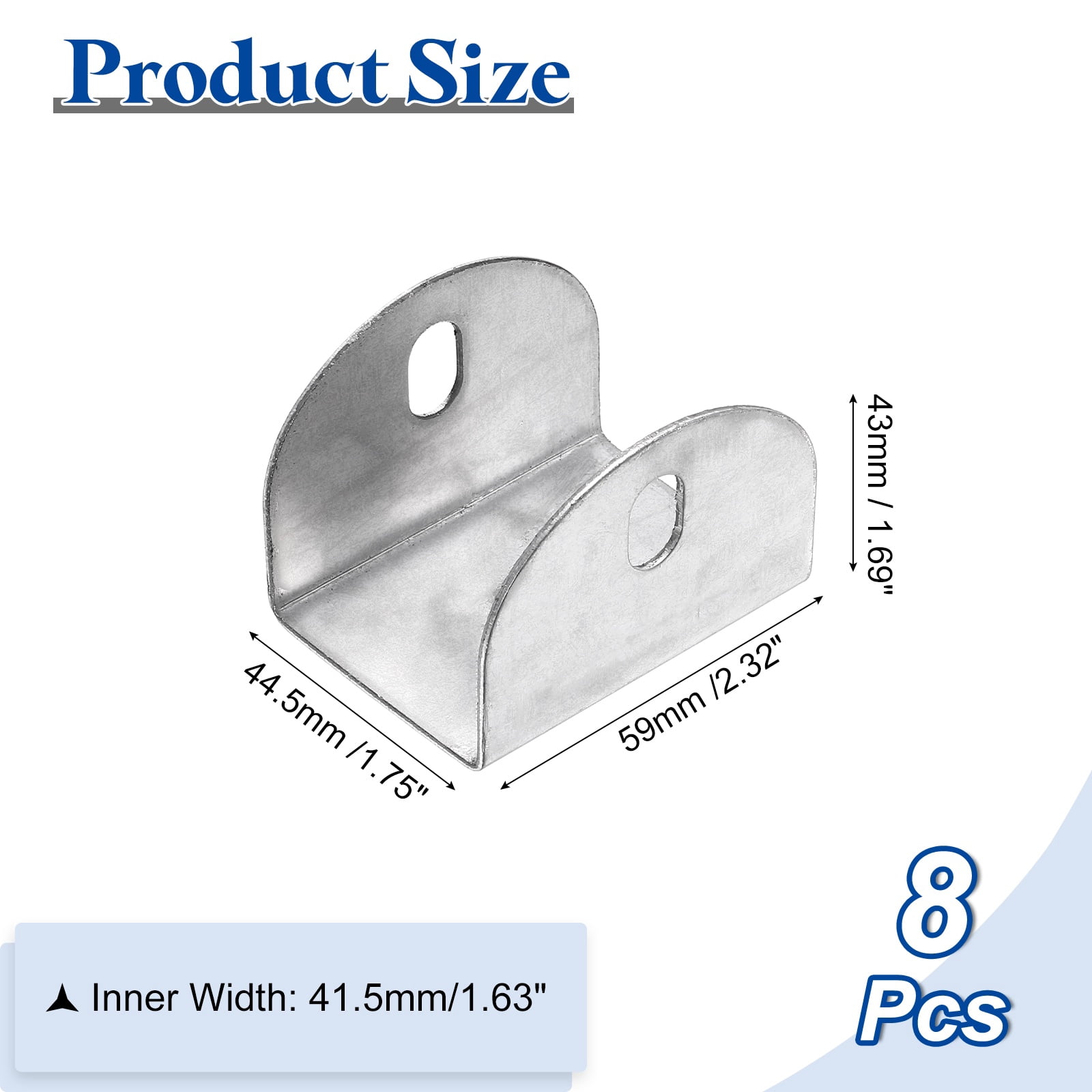 Uxcell 8 Pcs U Bracket for 1.63" Panels, 59 x 44.5 x 43mm Metal U Shaped Fasteners Brackets for Guardrail or Partitions Connection, Silver