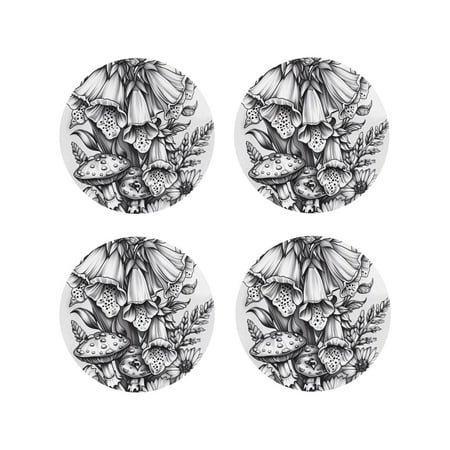 

Fuzoiu Monochrome Botanical Illustration Print Leather Coasters Set Drink Coasters Set of 4 for Tabletop Protection Durable PVC Coasters Home Décor and Housewarming Gift-Round Shape
