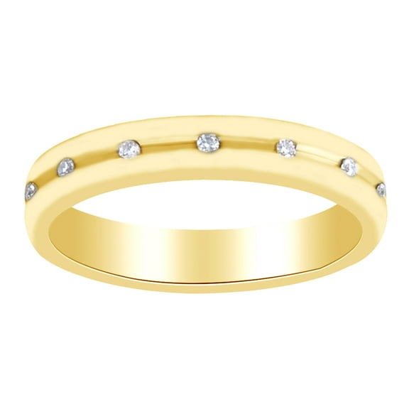AFFY Round Cut White Natural Diamond Men's Band Ring In 14K Solid Yellow Gold (0.1 Ct) By
