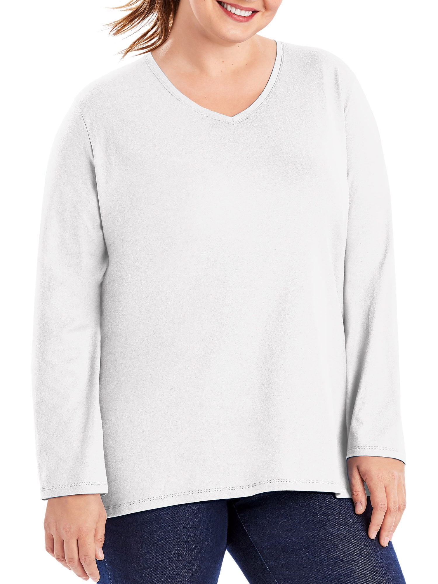 JMS by Hanes PlusSize Women's LongSleeve Vneck Tee