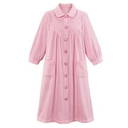 Women's Plush Fleece Button Front Robe with Pockets, Collar, Pink, X-Large