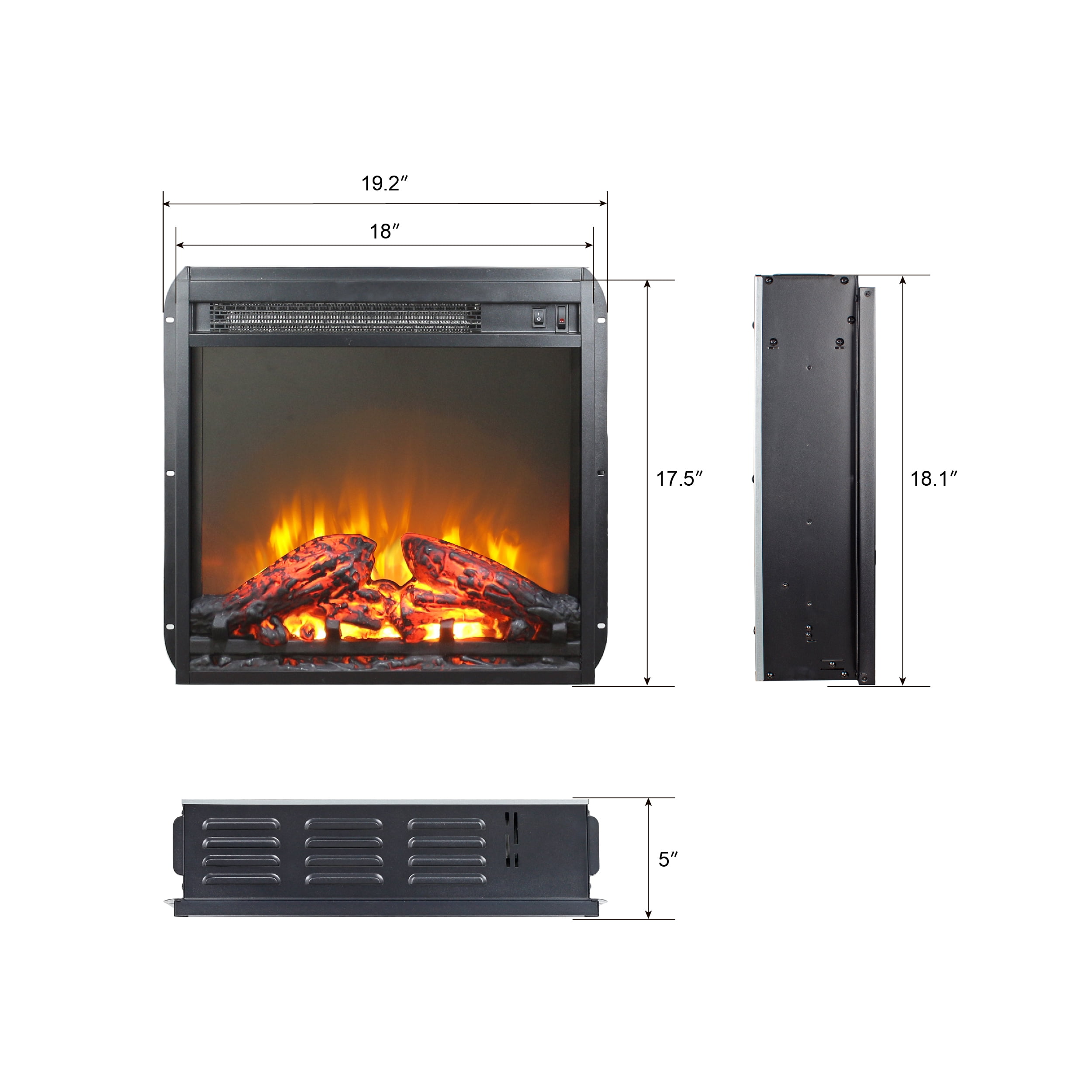 Mintazer 18 inch Electric Fireplace Insert , Ultra Thin Fireplace Heater with Log Set & Realistic Flame, Timer Remote Control & Overheating Protection