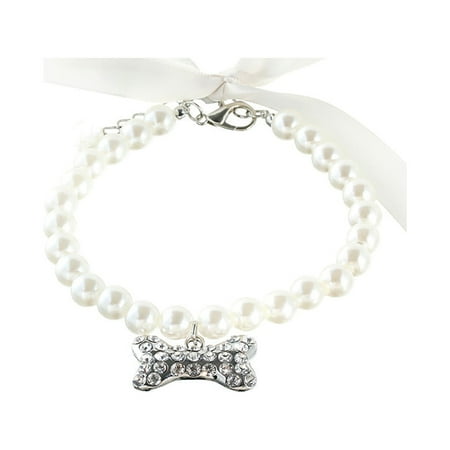 Elquetsk Pet Jewelry Pearl Necklace Cat and Dog Collar Pendant Small and Medium Dogs Pet Supplies White