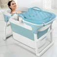 thumbnail image 3 of Happydeer 103cm/40.6 Inch Portable Folding Bathtub with Lid, Ergonomic Seat & Massage Roller, Freestanding Surround Collapsible Trapezoid Tub, Blue, 3 of 13