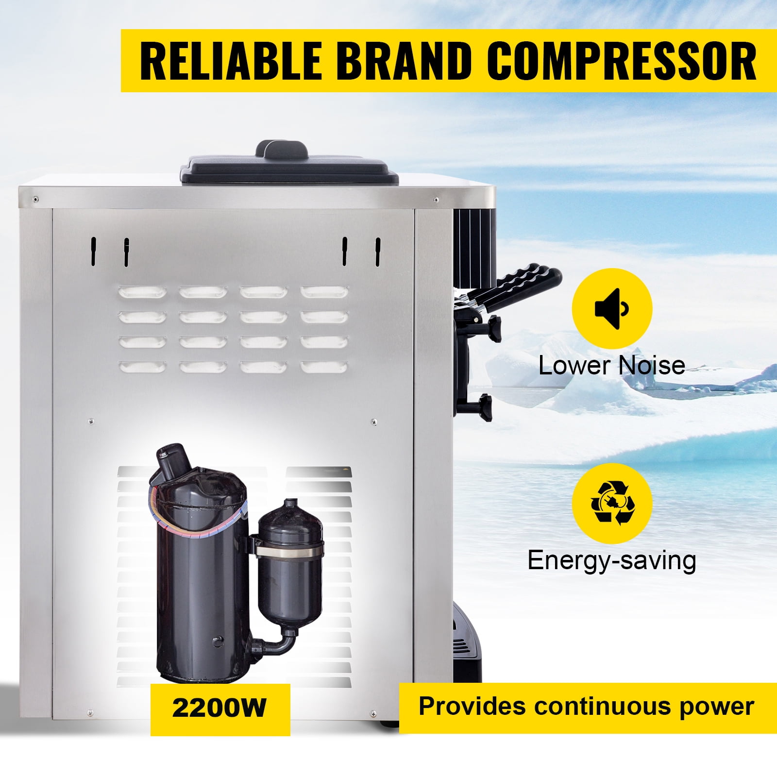 SHENGJINSH Ice Cream Maker, 3 Flavors 5.3-7.4 Gal/H, 2200W Commercial Ice Cream Machine with LED Display Auto Clean