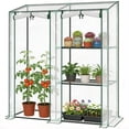 thumbnail image 1 of Mini Serre Portative avec 3 Tablettes et Doubles Portes Enroulables, Couvercle en Plastique Transparent Résistant aux UV et Cadre en Acier, Conception Asymétrique pour Patio, Jardin, Plantes d'Intérieur Ou d'Extérieur, 1 of 7