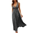 thumbnail image 2 of Summer Saving Wycnly Maxi Dresses for Women Sleeveless Deep V-Neck Floral Print Summer Long Dress Tie Waist Slit Beach Bohemian Tank Dresses Black L, 2 of 6