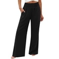 thumbnail image 5 of Women's Tencel Loose Wide Leg Pants, Mid Elastic Waist, Tummy Control, Straight Leg Trousers for Casual, Walking, Travel, Office, Lounge, Soft Summer | TruBelle,Black 2XL, 5 of 6