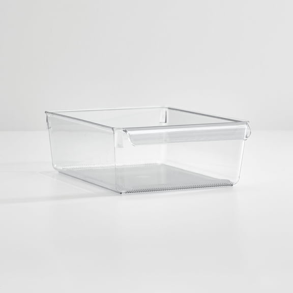 Linus Plastic Fridge and Freezer Storage Organizer Bin with Handle, Clear Container for Food, Drinks, Produce Organization, 8" x 11.5" x 3.5", Clear