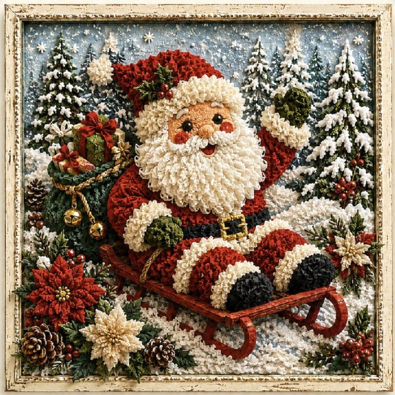 Christmas Decorative Painting Kit DIY Soft Poke Ornament with Santa Sled and Snowman Designs for Festive Home Decor