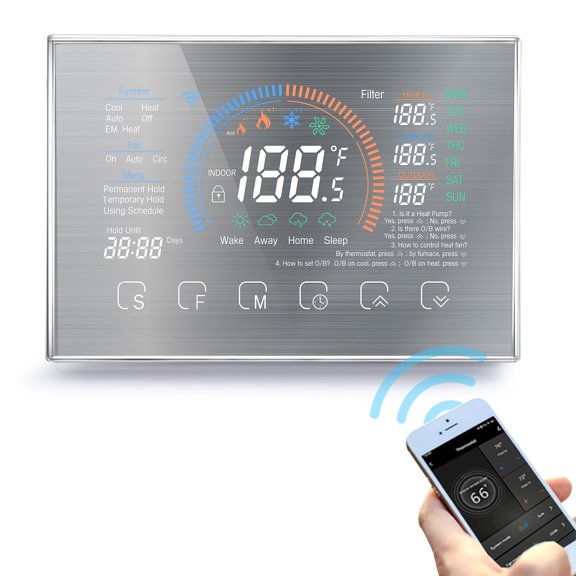Mistaha Smart Heat Pump Thermostat with 4.8" LCD Color Screen, WiFi, Voice Control, Energy Saving, Easy Installation - Silver BHP-8000LW