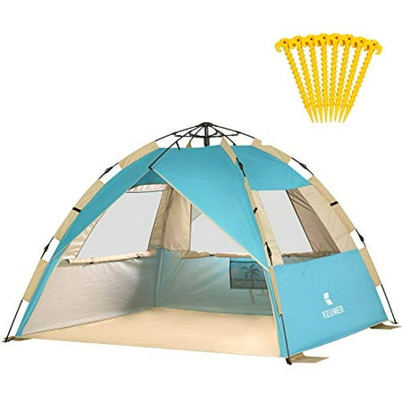 2020 Upgraded Easy Set Up Beach Tent with SPF UV 50+ Protection, Beach Sun Shelter Canopy Cabana for Family Trip, Protable 4 Person POP UP Beach Umbrella Beach Shade for Camping Sprots Fishing