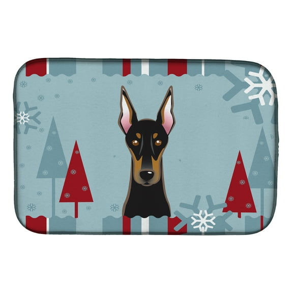 Winter Holiday Doberman Dish Drying Mat