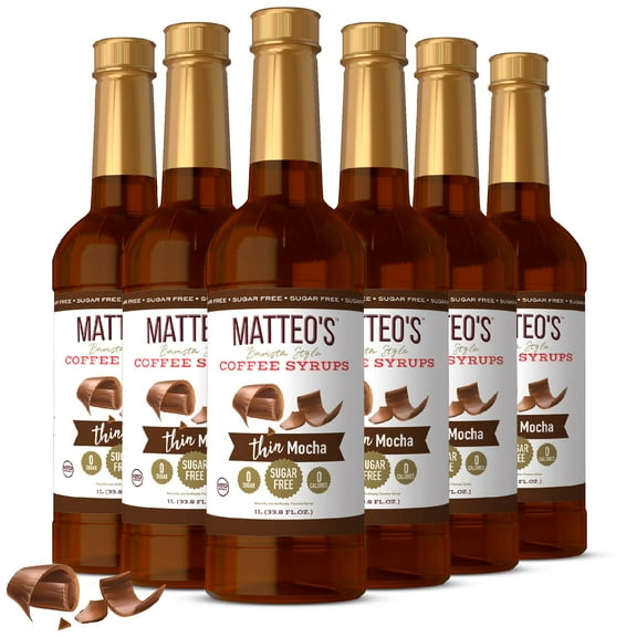 Matteo's Sugar Free Coffee Syrup, Mocha (1L bottle, 6-pack)