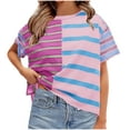 thumbnail image 3 of Axiiglly Striped Shirt for Women Casual Crew Neck Tee Shirt Color Block Loose Summer T-Shirts Short Sleeve Fashion Going Out Tops, 3 of 10