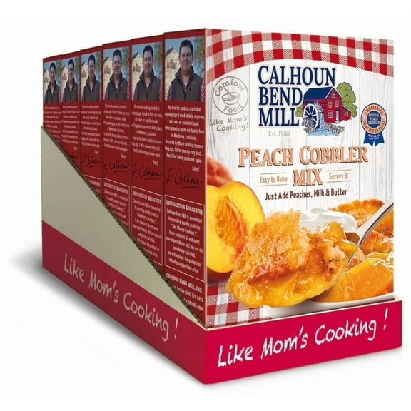 Calhoun Bend Mill Peach Cobbler Mix 8oz, Easy Bake, Southern-Style, Warm Cobbler Crust, Pack of 6