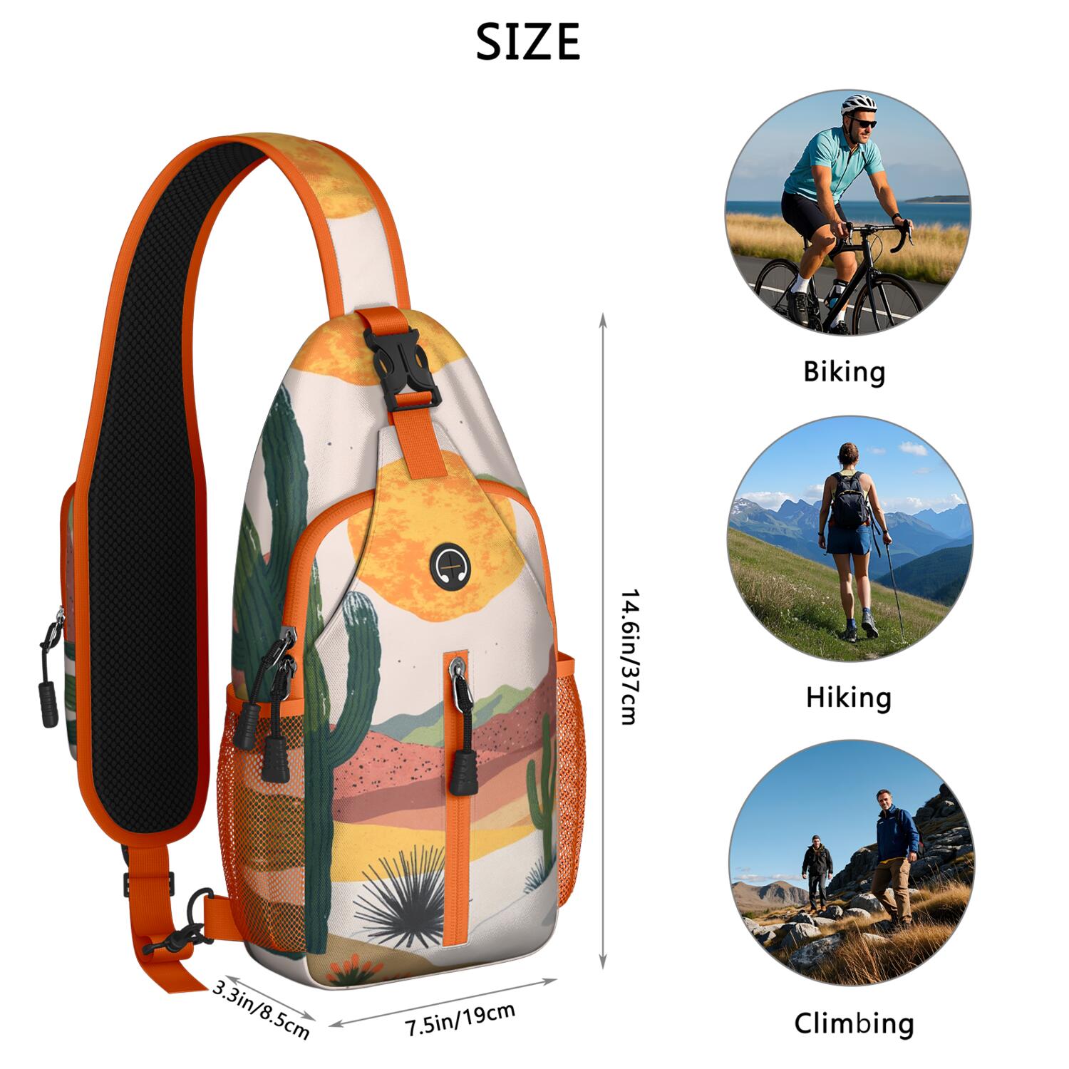 Chest Bag Crossbody Shoulder Bag Small BackpackHiking Sling Backpack for Hiking Dating Gym Cycling Working Cactus Desert