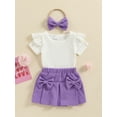 thumbnail image 3 of Bagilaanoe 3Pcs Toddler Baby Girls Summer Clothes Short Sleeve T-Shirts Tops + Pleated Skirt + Headband 3M 6M 9M 12M 18M 24M Infant Casual Skirt Set, 3 of 7