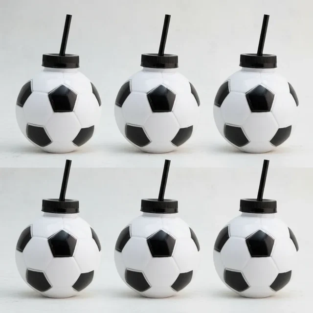 Set 6 Vasos 3D Balón Fútbol Mundial con Tapa y Popote 590 ml