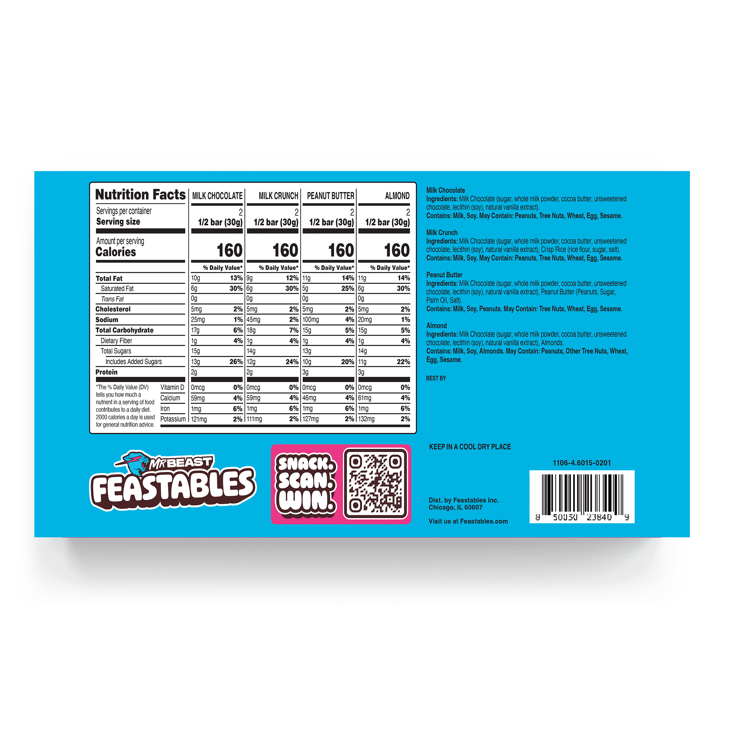 Feastables MrBeast Milk Chocolate Bar Sampler Variety Pack, 2.1 oz (60g), 4 Count
