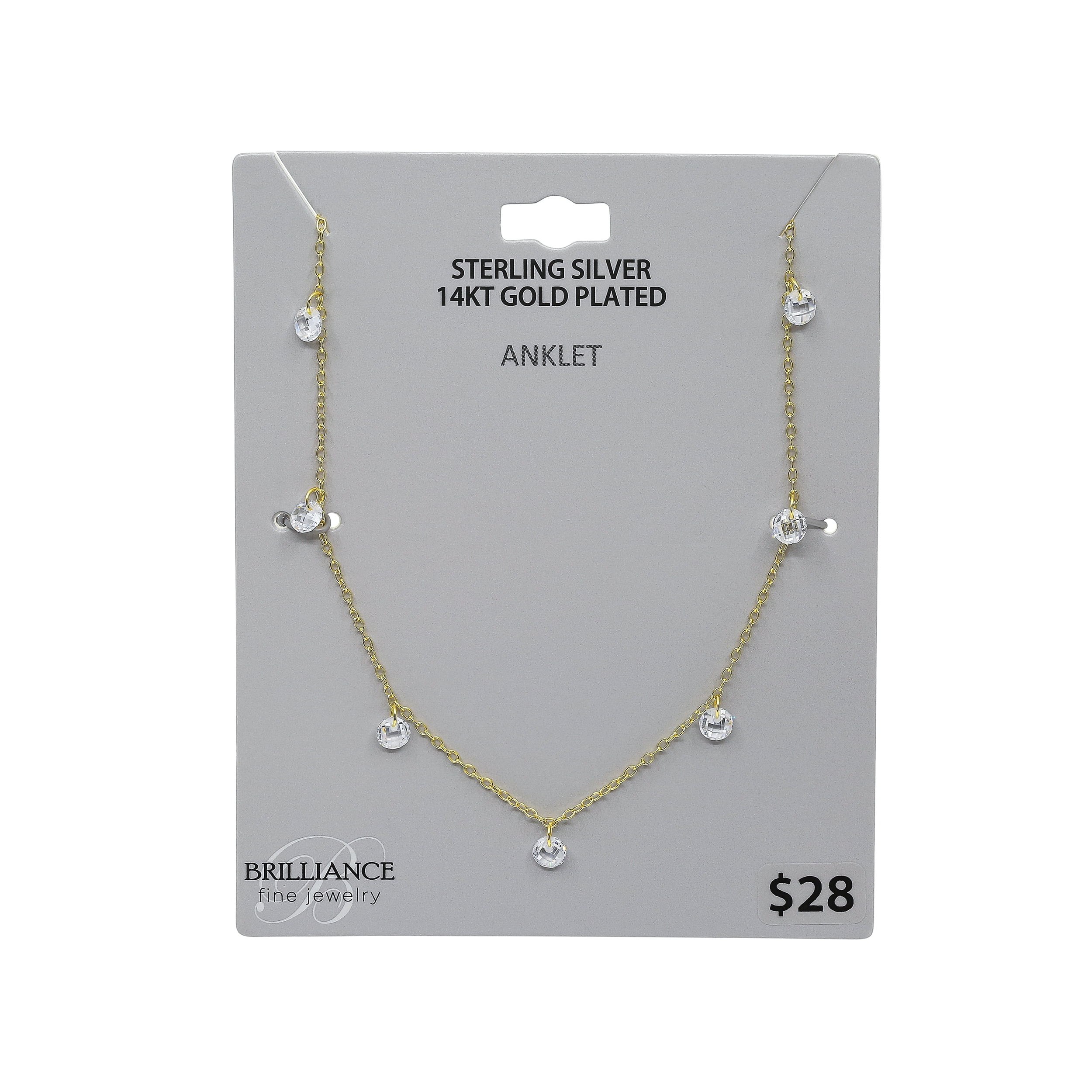 Brilliance Fine Jewelry Women's Simulated Diamond Anklet in 14KT Gold Plated Sterling Silver