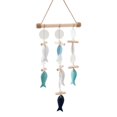 thumbnail image 3 of Coastal Wooden Fish Wall Hanging, Triple Strand Blue White Nautical Decoration with Round Discs and Twine for Bedroom Entryway, 25.59in, 3 of 7