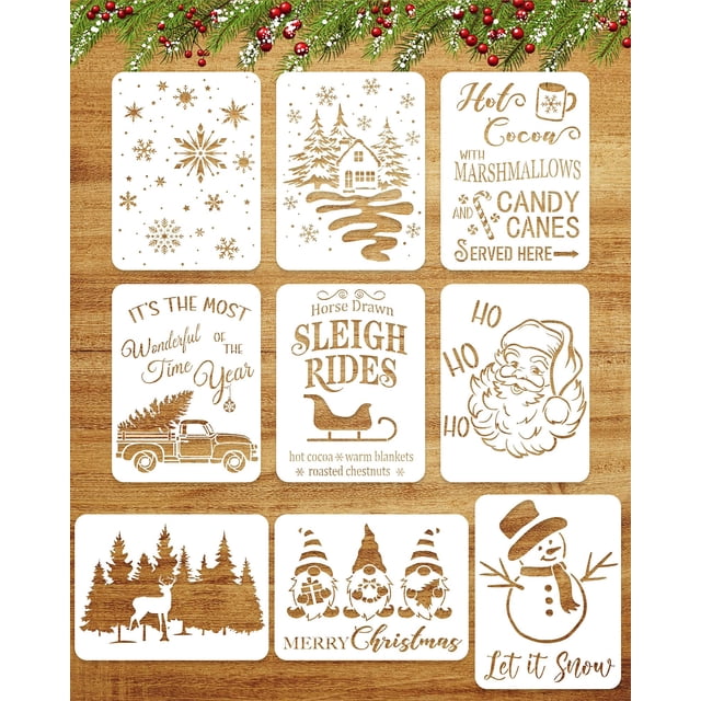 Plantillas navideñas RINOLY, 9 unidades, 20 x 28 cm, reutilizables
