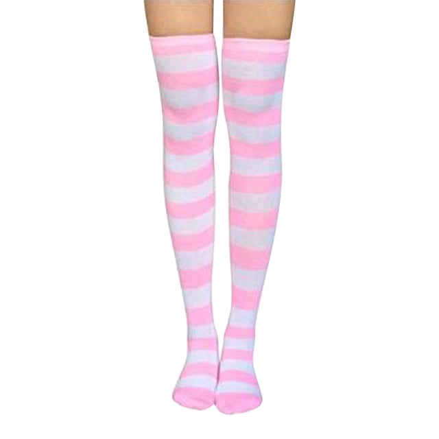 Uqiangy Bas Rayés Chaussettes Hautes Rayées Longues Chaussettes Rayées Collants Bas de Compression Bas Rose